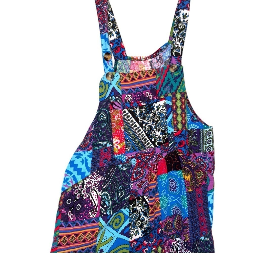 Hippie Boho Kantha Patchwork Multi Color Jumpsuit, Overalls, Bohemian Romper - Picture 8 of 16